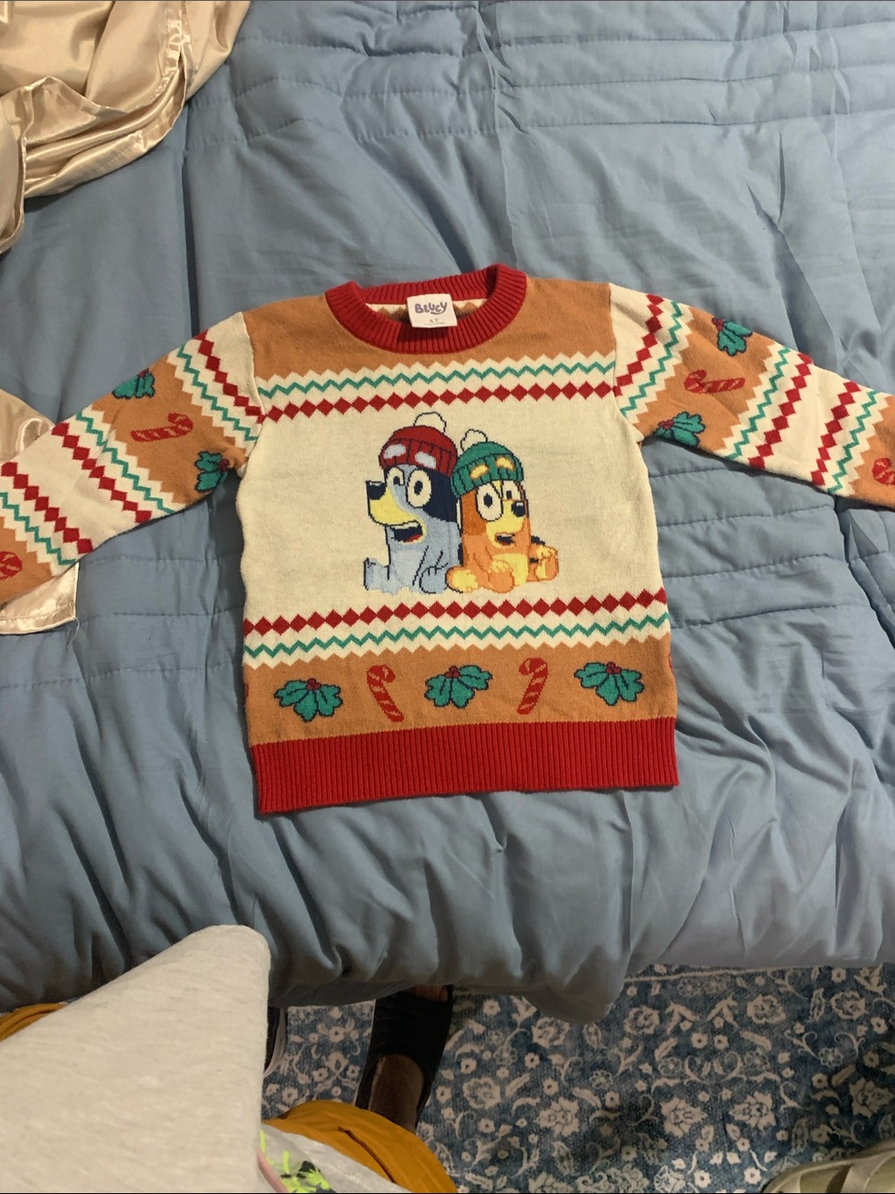 Kids BLUEY Holiday Crewneck Sweater with Cartoon Dogs - Red, Cream, Tan